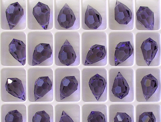 15mm Tanzanite Purple Cut-Crystal Teardrop Beads [5] (see Comments)