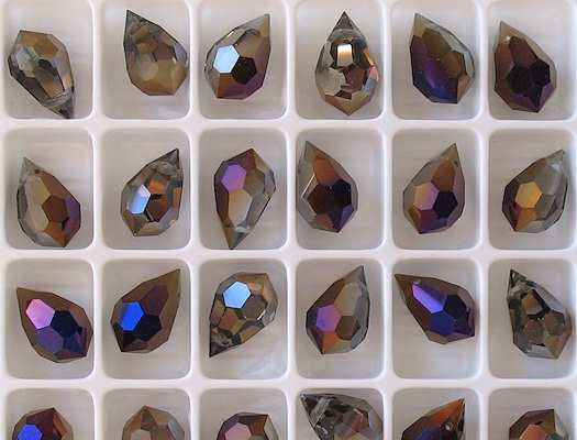 15mm Clear/Brown Iris Cut-Crystal Teardrop Beads [5]