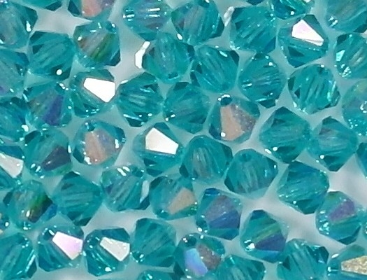 4mm Aqua AB Cut-Crystal Bicone Beads [50]