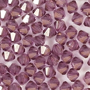 4mm Medium Amethyst/Gold Cut-Crystal Bicone Beads [50]