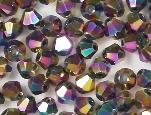 4mm Multicolored Metallic Cut-Crystal Bicone Beads [100]