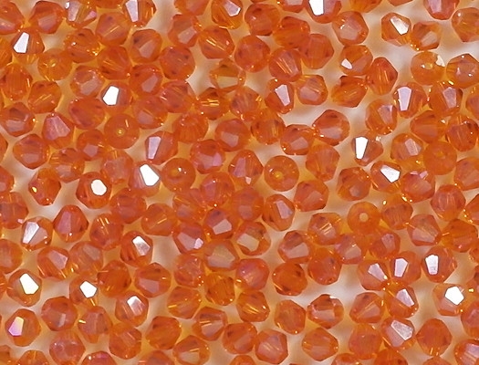 4mm Bright Orange AB Bicone Cut-Crystal Beads [100]