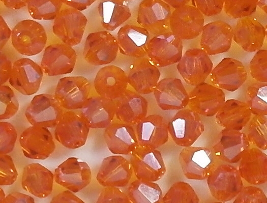 4mm Bright Orange AB Bicone Cut-Crystal Beads [100]