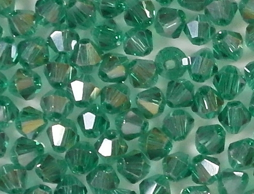 4mm Teal AB Cut-Crystal Bicone Beads [100]