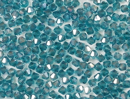4mm Deep Aqua Iris Cut-Crystal Bicone Beads [100]