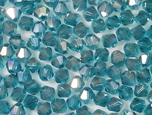 4mm Deep Aqua Iris Cut-Crystal Bicone Beads [100]