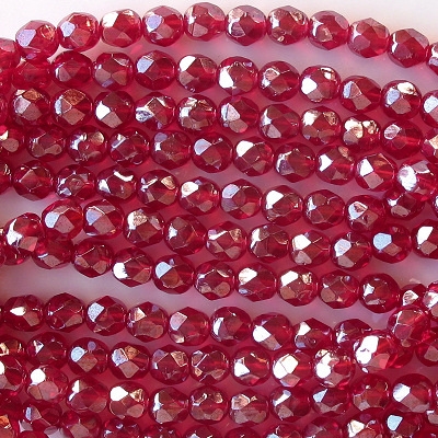 6mm Ruby Red Luster Faceted Round Beads [50]