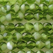 6mm Olive Green/White Faceted Round Beads [50]