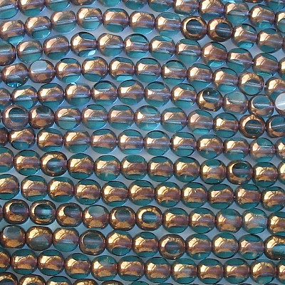 6mm Light Aqua/Bronze Luster 3-Cut Round Beads [50]