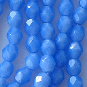 6mm Milky Sapphire Blue Faceted Round Beads [50]