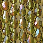 10mm Olive Green Celsian Faceted Teardrop Beads [20]