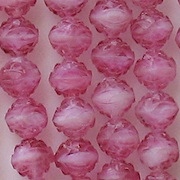7x8mm Pink Swirl Matte Faceted Rosebud Beads [25]