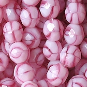 8mm Pink-Fuchsia Striped Faceted Round Beads [25]