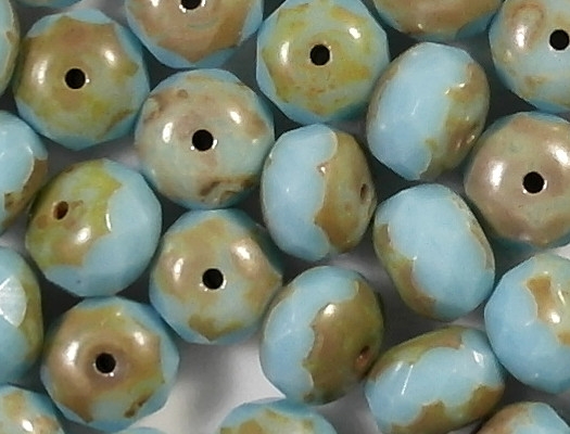 6x9mm Baby Blue Picasso Faceted Rondelle Beads [25]