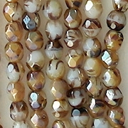 4mm White/Brown Tortoise Celsian Faceted Round Beads [100]