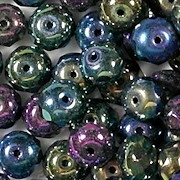 Fifty 6mm Czech Blue Iris iridescent glass pony roller beads, large hole  crow beads, C7450