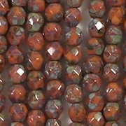 4mm Opaque Orange Picasso Faceted Round Beads [100]