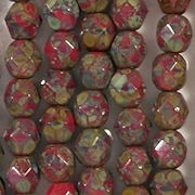 6mm Opaque Red Picasso Faceted Round Beads [50]