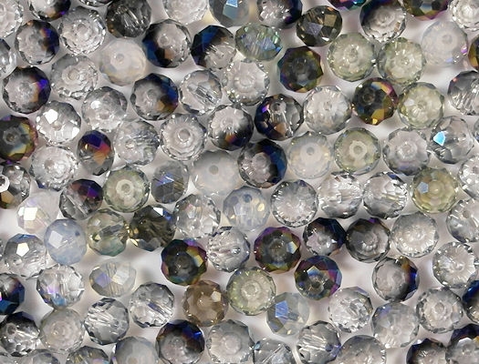 5x8mm Mixed Clear/Gray/Blue Faceted Rondelle Beads [50]