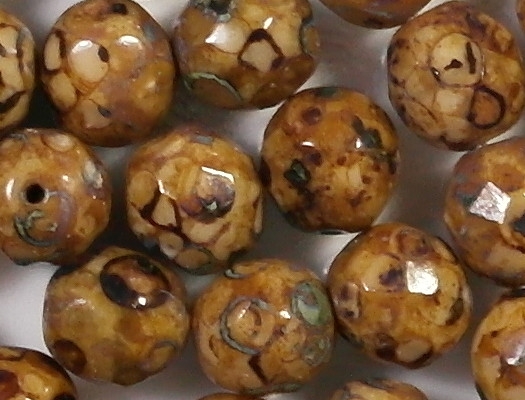 8mm Beige Picasso Faceted Round Beads [20]