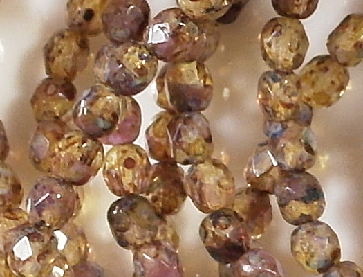 4mm Clear/Purple Picasso Faceted Round Beads [100]