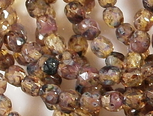 4mm Clear/Purple Picasso Faceted Round Beads [100]