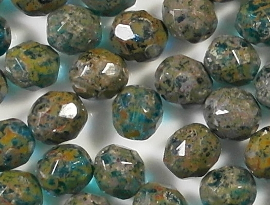 8mm Aqua Picasso Faceted Round Beads [25]
