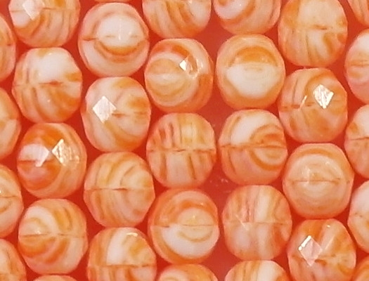8mm Orange Striped Faceted Round Beads [40]