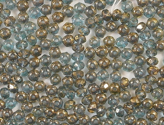 3x5mm Light Aqua Gold Faceted Rondelle Beads [50]
