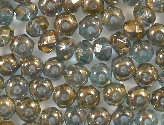 3x5mm Light Aqua Gold Faceted Rondelle Beads [50]
