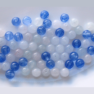 8mm White & Blue Swirl Round Beads [50]