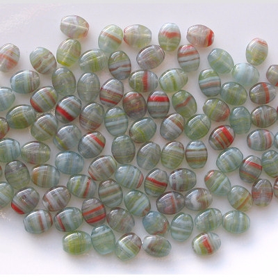 9mm Green Striped Flat Oval Beads [50]