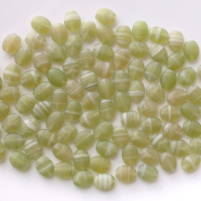 9mm Olive Green Striped Matte Flat Oval Beads [50]