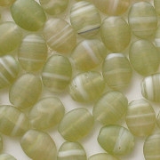 9mm Olive Green Striped Matte Flat Oval Beads [50]