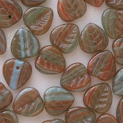 9mm Burnt Orange/Aqua Leaf Beads [50]