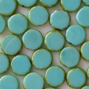 10mm Greenish-Turquoise Picasso Polished Coin Beads [20]