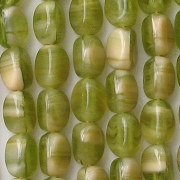 9mm Olive/Cream 3-Sided Oval Beads [50] (see Defects)