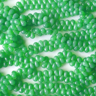 6mm Green Opalescent Teardrop Beads [100]
