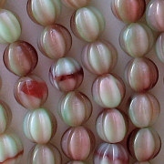 8mm Pistachio/Cherry Round Fluted Beads [25] (see Comments)