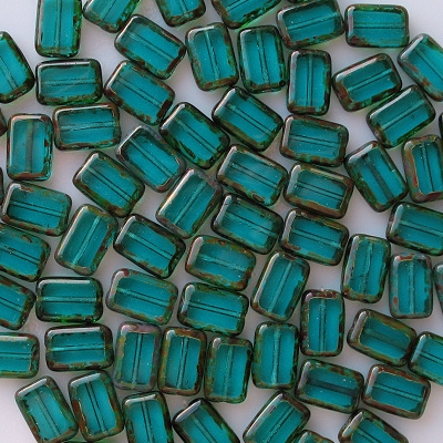 12mm Aqua Picasso Polished Rectangle Beads [20] (see Comments)