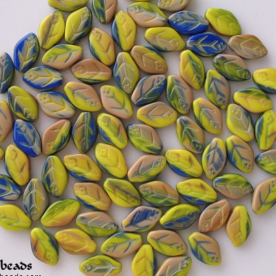 12mm Yellow Multicolored Leaf Beads [50]