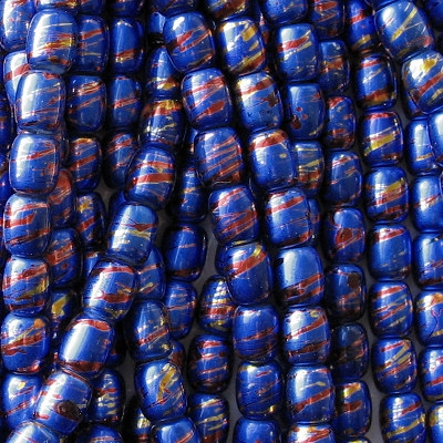 11mm Blue Striped Barrel Beads [25]