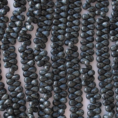 6mm Black Picasso Matte Teardrop Beads [100]