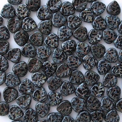 10mm Black Picasso Leaf Beads [50]