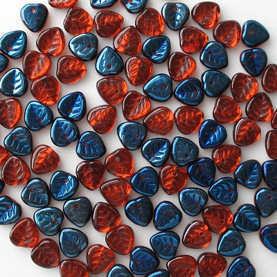 9mm Orange/Dark Blue Iris Leaf Beads [50]