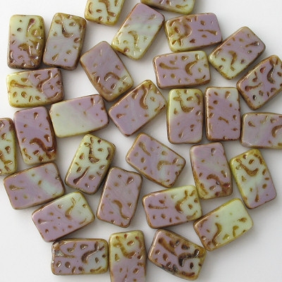 18mm Green/Lavender Polished Patterned Rectangle Beads [3] (see Defects)