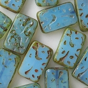 18mm Aqua Opalescent Polished Patterned Rectangle Beads [3]