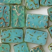 18mm Teal Opalescent Polished Patterned Rectangle Beads [3]
