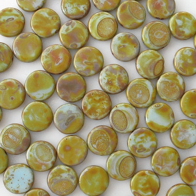 12mm Light Blue Picasso Coin Beads [15]