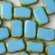 12mm Bluish-Turquoise Picasso Polished Rectangle Beads [20]